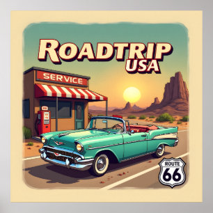Poster Rota Vibrante 66 Viagem Rodoviária - Arte Pop Retr
