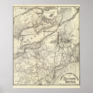 Póster Rotas centrais da excursão da estrada de ferro de