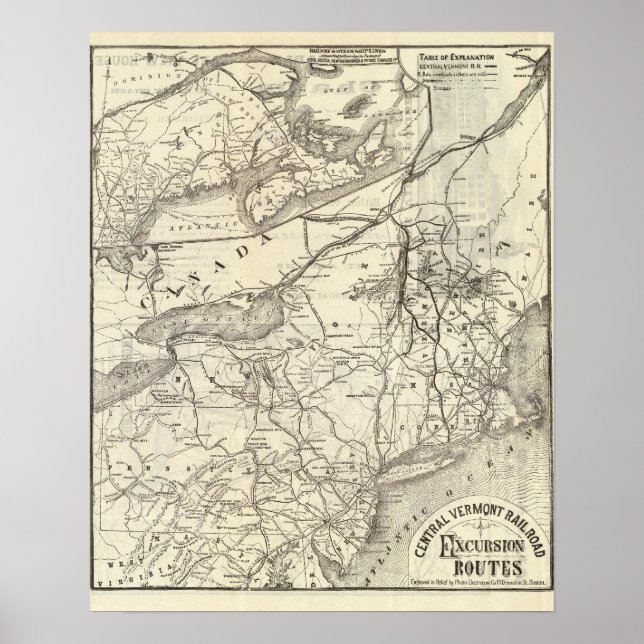 Póster Rotas de excursão da ferrovia central de Vermont (Frente)