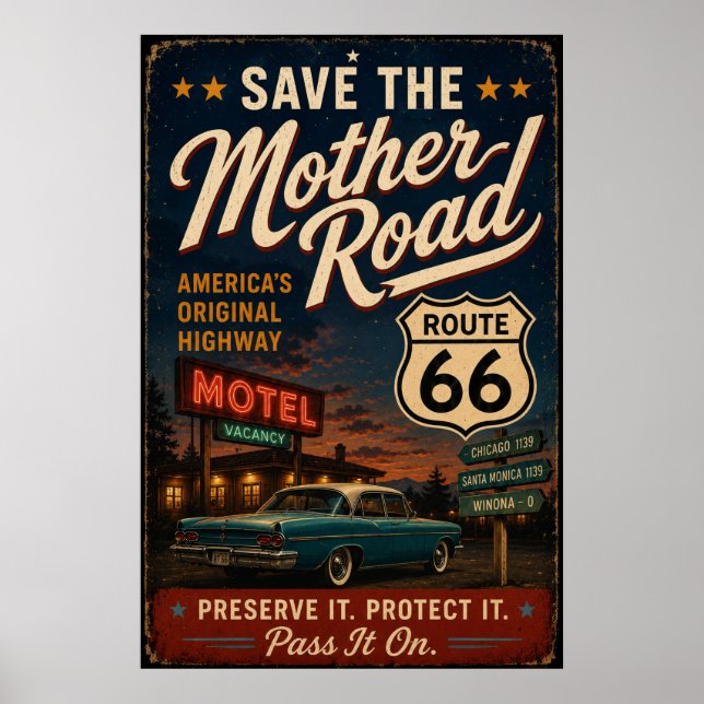 Poster roteiro 66 Motel Clássico Americana Herança (Frente)