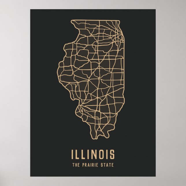 Poster Roteiro do Estado do Illinois - Mapa do Estado da  (Frente)