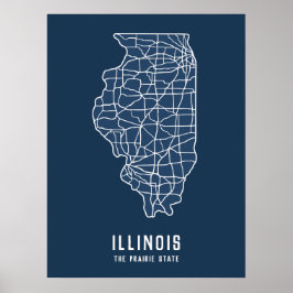 Poster Roteiro do Estado do Illinois - Mapa do Estado da 