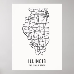 Poster Roteiro do Estado do Illinois - Mapa do Estado da 