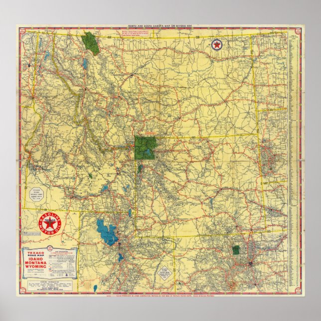 Póster Roteiro Idaho, Mont, mapa Wyo (Frente)
