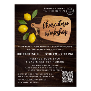 Póster Roteiro Rustic Wood Cutting Conselho Citrus Cozinh