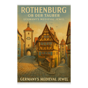 Póster Rothenburg ob der Tauber, Alemanha Viagem Retro