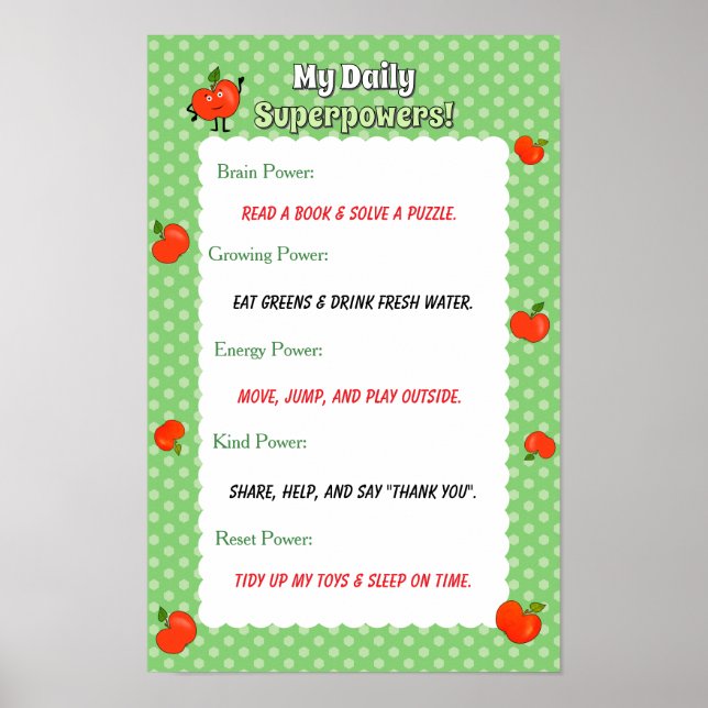Poster Rotina Diária Personalizada para Crianças com Maçã (Frente)