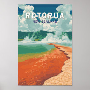 Poster Rotorua Nova Zelândia Ilustração Retro de Arte Via
