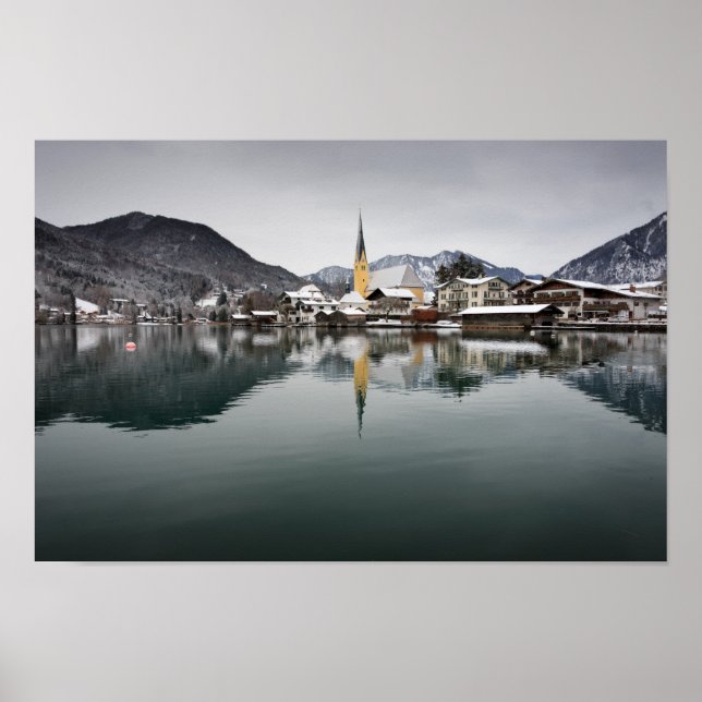 Póster Rottach-Egern no Tegernsee, Baviera no inverno (Frente)