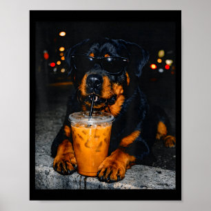 Poster Rottweiler Bebendo Café Gelado Amante Humor Engraç