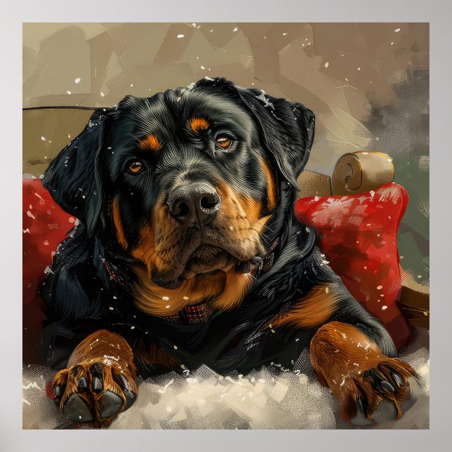 Poster Rottweiler Cachorro Natal Festivo (Frente)