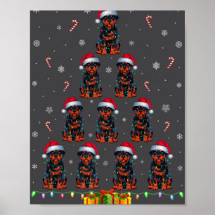 Poster Rottweiler Cachorro Papai Noel Natal Homens Luzes 
