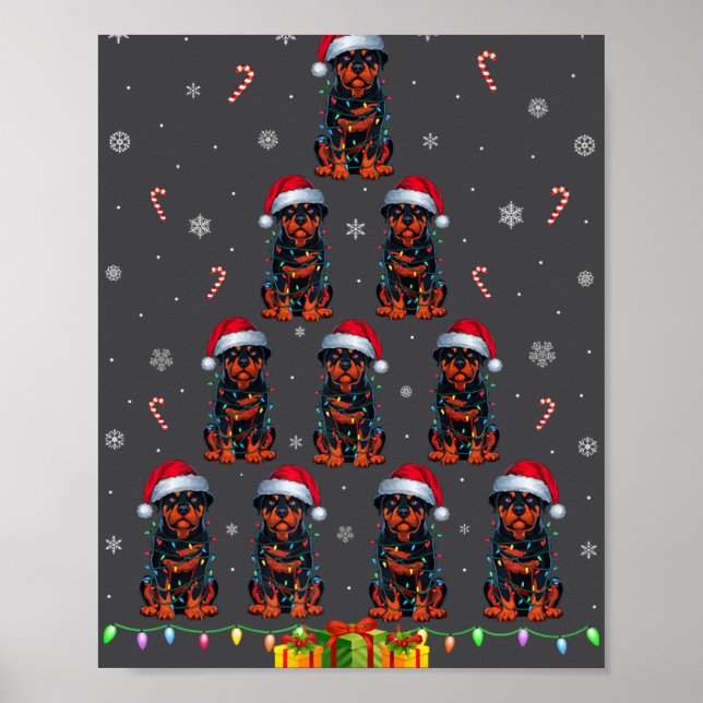 Poster Rottweiler Cachorro Papai Noel Natal Homens Luzes  (Frente)