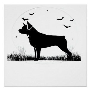 Póster Rottweiler Cão Halloween Lua Silhueta Oversize
