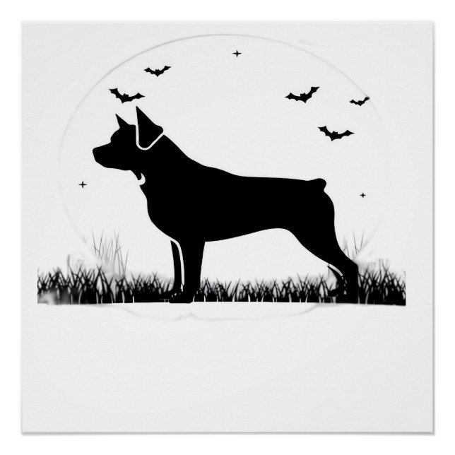 Póster Rottweiler Cão  Halloween Lua Silhueta Oversize (Frente)
