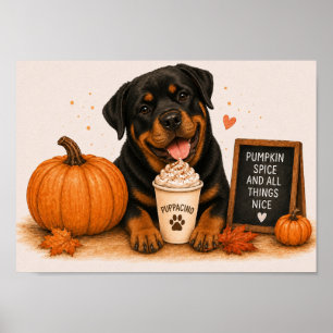 Poster Rottweiler Convidando para um Puppaccino de Abobri