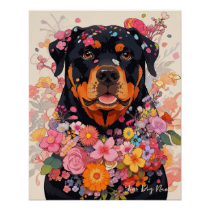 Póster Rottweiler Dog and Flowers 005 - Tailor jewel