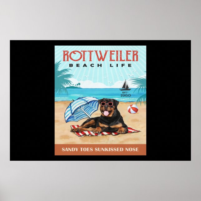 Poster Rottweiler Dog Beach Life (Frente)