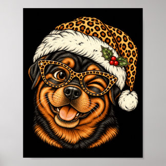 Poster Rottweiler engraçado de Natal com chapéu de Papai 