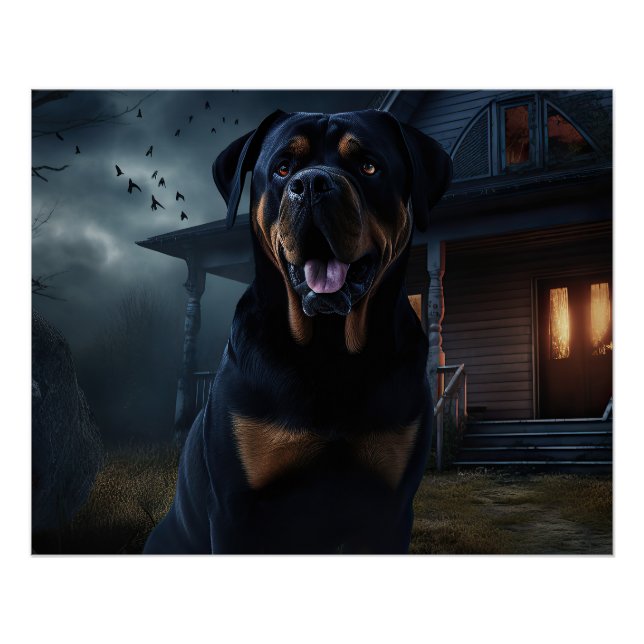 Póster Rottweiler Halloween Assustador (Frente)