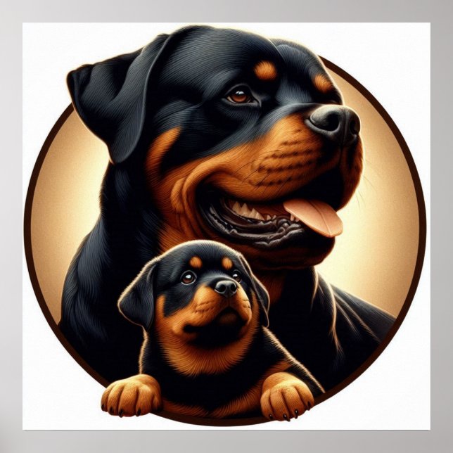 Poster Rottweiler Mãe e Puppy 03 5000X (Frente)