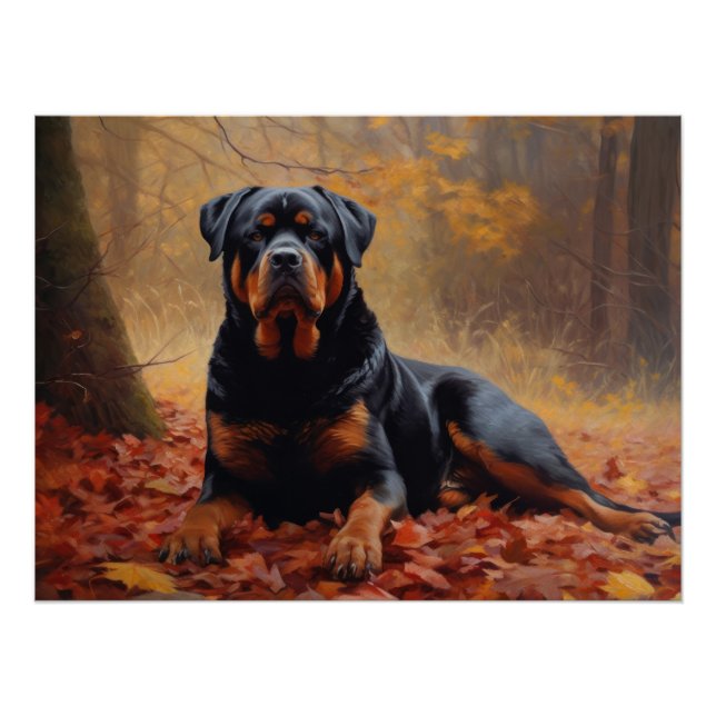 Póster Rottweiler nas Folhas de outono cai inspirador (Frente)