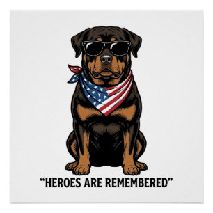 Póster Rottweiler Patriótico Cão Herói Design Vintage_1