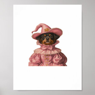Poster Rottweiler Puppy Vestido como uma Bruxa Rosa - Ha