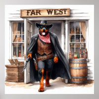 Rottweiler Xerife em Longe West Saloon Watercolor