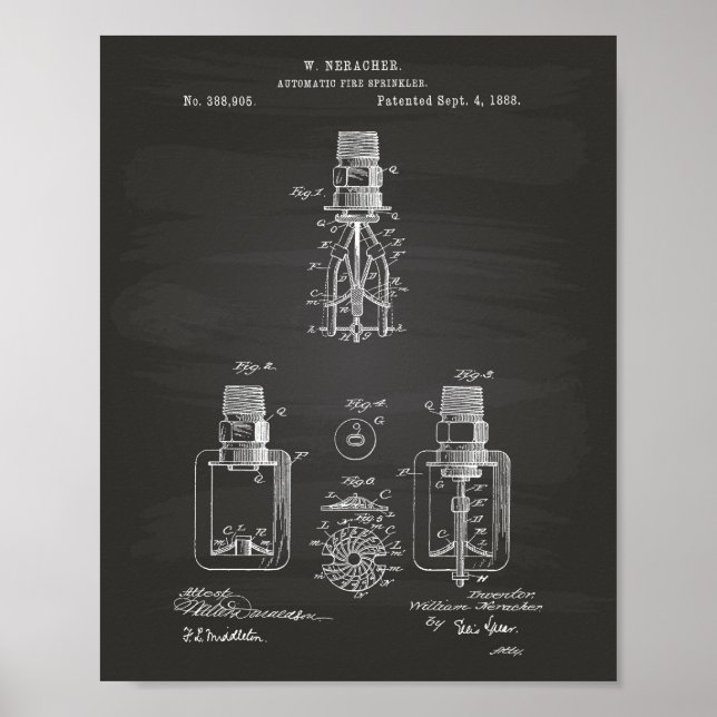 Póster Rotulagem automática do pulverizador de incêndio 1 (Frente)