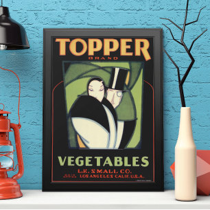 Póster Rótulo Antigo de Legumes Topper, Romance Art Déco