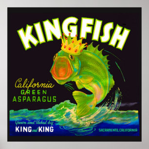Poster Rótulo da caixa espargos Kingfish 1930