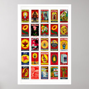 Poster Rótulo de caixa de fósforos vintage vermelho india