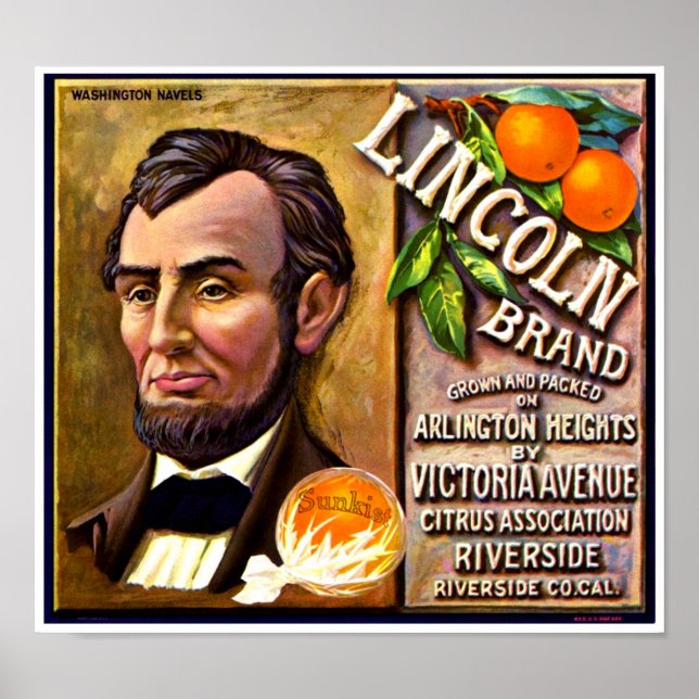Poster Rótulo de Caixa de Fruta Laranja Marcas Lincoln Vi (Frente)