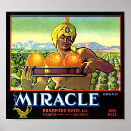 Poster Rótulo de Caixa de Frutas Laranjas Marca Milagre