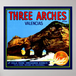 Poster Rótulo de Caixa de Frutas Laranjas Valencia Três A