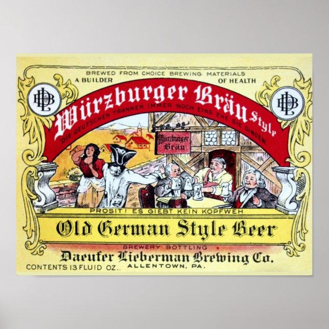 Poster Rótulo de cerveja Daeufer-Lieberman Vintage 1935 (Frente)