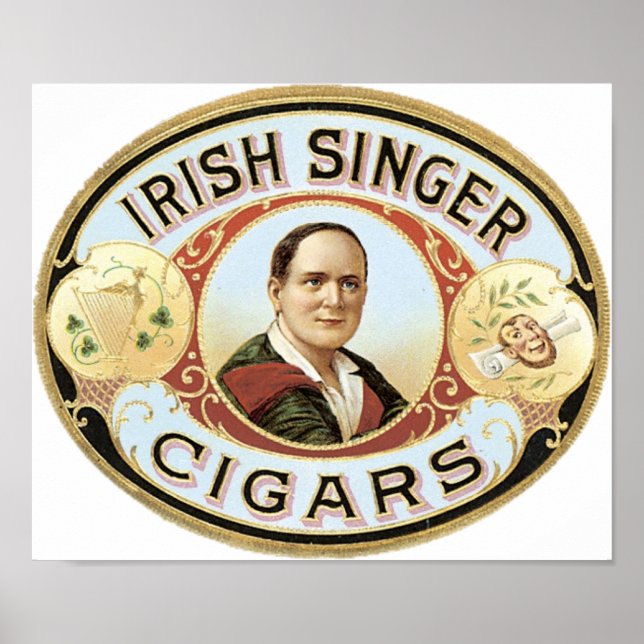 Poster Rótulo de Charuto de Cantor Irlandês (Frente)
