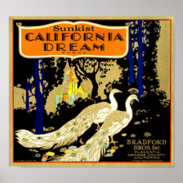 Poster Rótulo de Fruta da Caixa de Laranja da Marca Calif