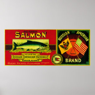 Póster Rótulo de Lata de Salmão Russo AmericanoKarluk, AK