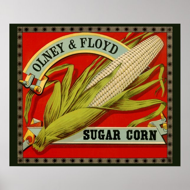 Póster Rótulo de Legume Antigo, Milho Doce Olney & Floyd (Frente)