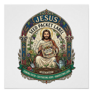 Póster Rótulo de Pacote de Sementes Jesus Pacote de Semen