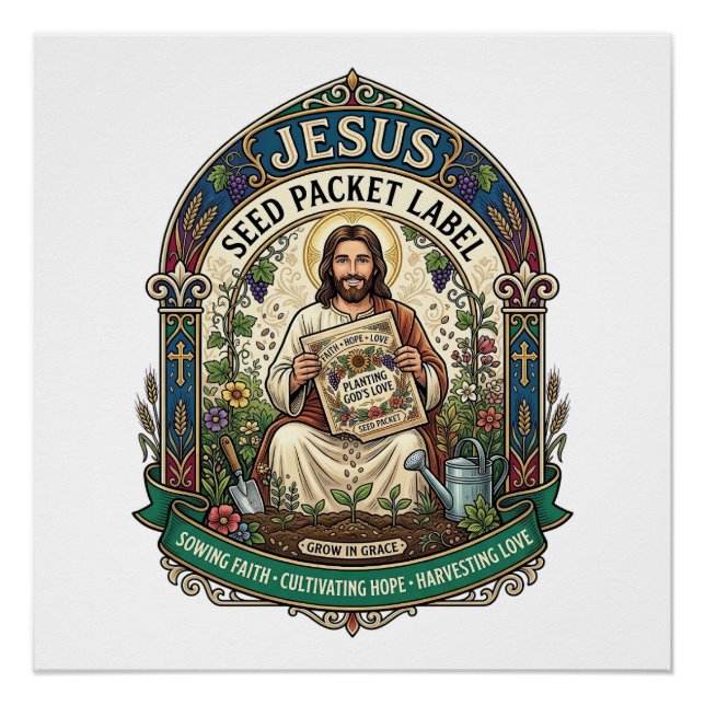 Póster Rótulo de Pacote de Sementes Jesus Pacote de Semen (Frente)