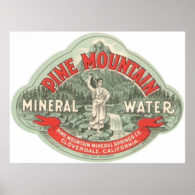 Póster Rótulo de Produto Antigo, Água Mineral Pine Mounta (Frente)