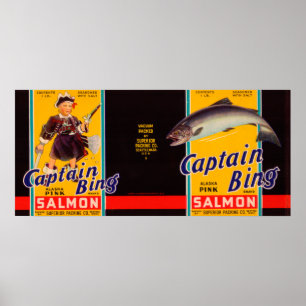 Poster Rótulo de Salmão da Marca Captain Bing - Seattle, 
