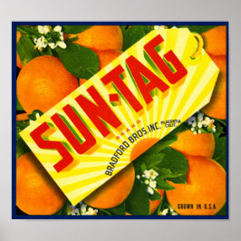 Poster Rótulo de taxa de Fruta laranja da Marca Sun Tag