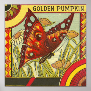 Poster Rótulo de Taxa de Vintagem da Pumpkin do ouro