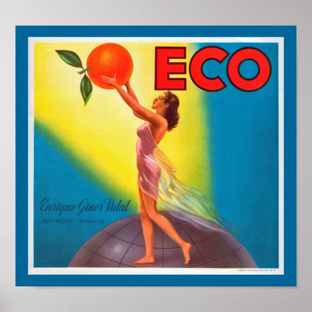 Poster Rótulo Laranja Vintage Eco (Frente)