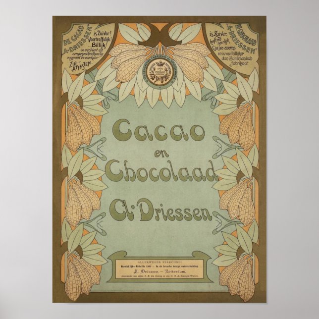 Póster Rótulo Neerlandês Cacao & Chocolate Circa 1900 (Frente)