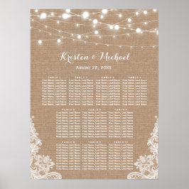 Póster Rótulo Rustic Burlap String Luzes Sentado Casament